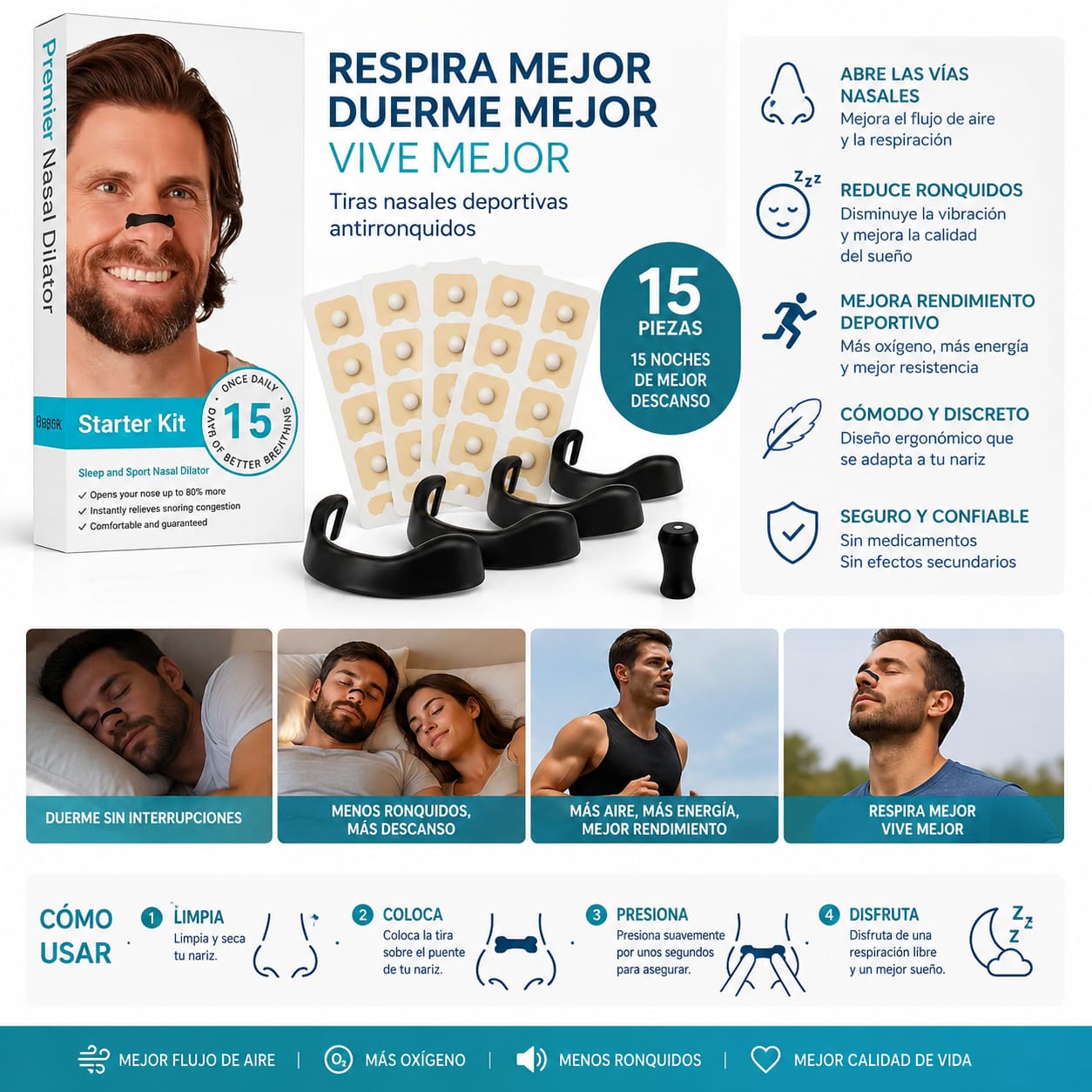 Tiras Nasales Deportivas Antirronquidos